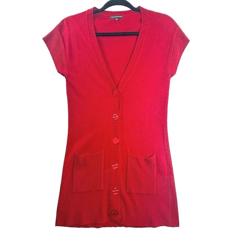 Harve‎ Benard Cardigan Vest Red Knit Pockets Classic Preppy Academia Versatile S
